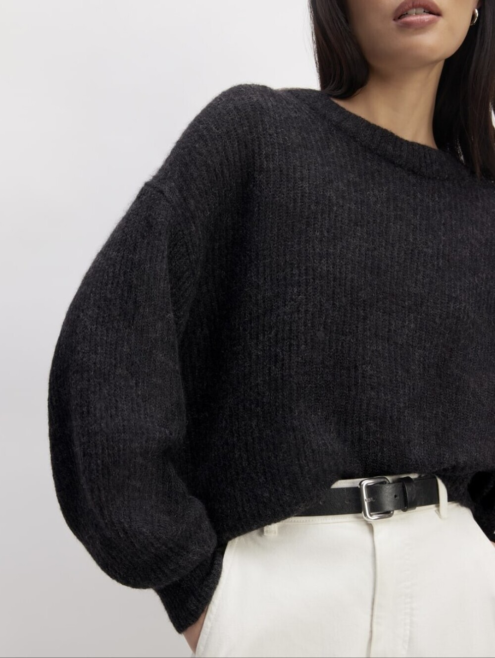 Everlane Heathered Black Alpaca Wool Crewneck Oversized The Cocoon Crew SM